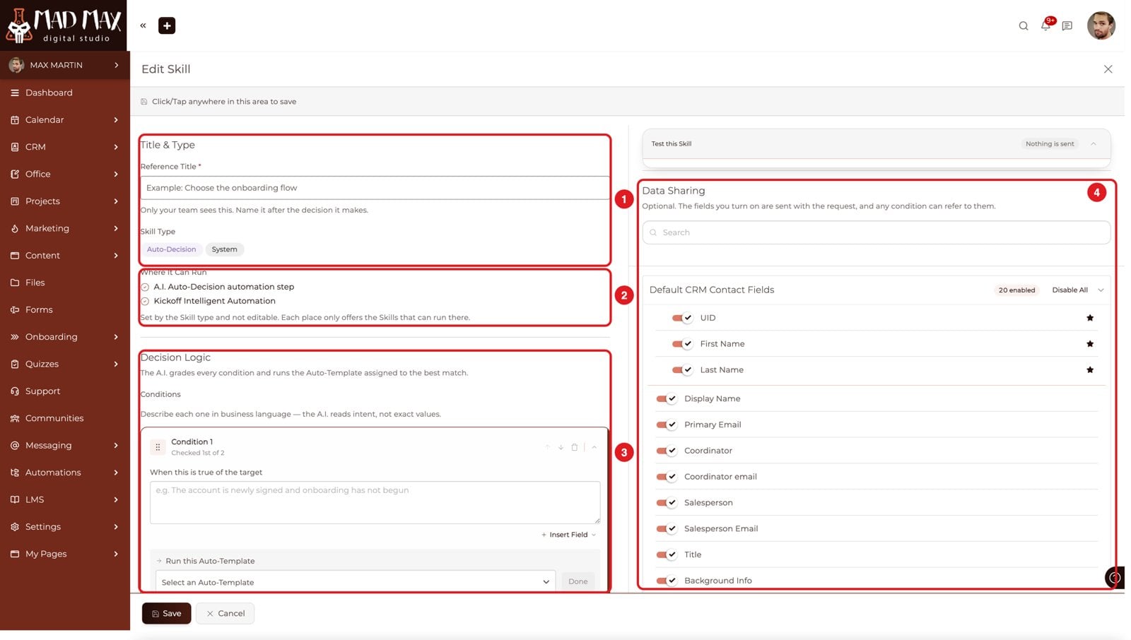 Decision Skill: conditions, Auto-Templates and data sharing