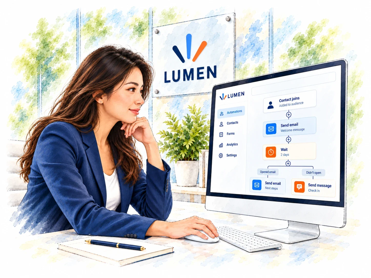 Operator reviews an automation sequence in a Lumen-branded workspace