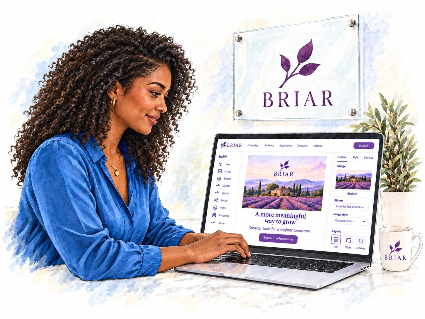 Marketer edits a digital campaign in a Briar-branded workspace